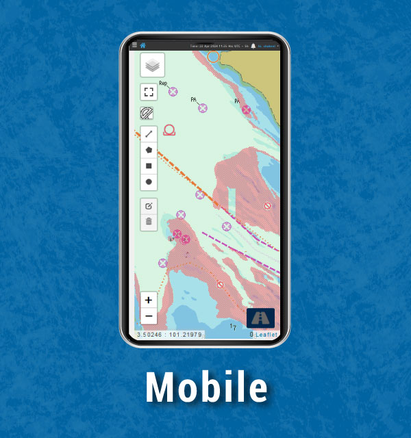Electronic Nautical Chart can be access through Mobile on Falcon Mega Track, Vessel Tracking Platform from anywhere, anytime.