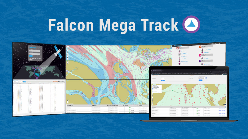 Falcon Mega Track vessel tracking platform displaying electronic navigational charts