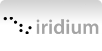 Iridium company logo with black dotted satellite path design and the word "iridium" in gray text on a gradient background.